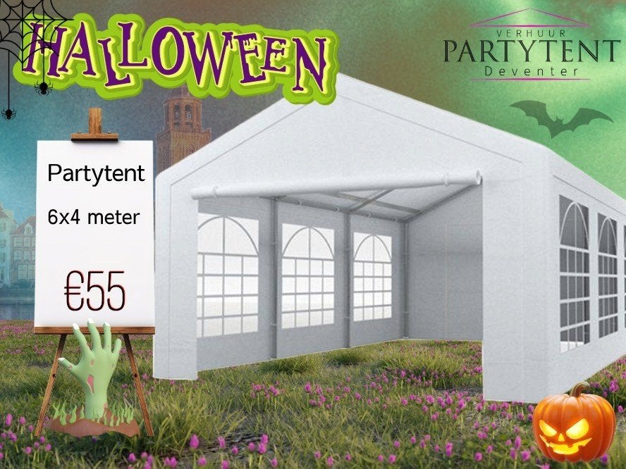Halloween partytent 6x4 huren 25-40 personen Deventer, Ophalen, Nieuw, Halloween of Griezel