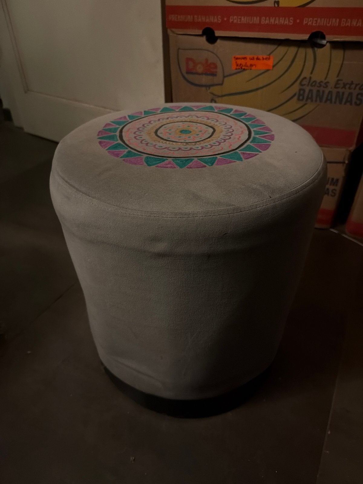 Goossens Poef met Mandala Patroon - Grijs, Minder dan 50 cm, Gebruikt, Rond, Ophalen of Verzenden