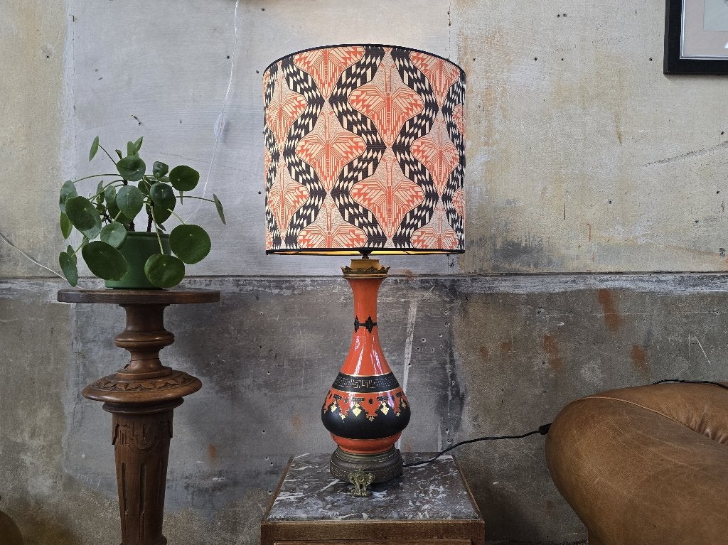 Antiek Lamp Oranje Porselein | Vintage Tafel Lamp Art Deco 2, Antiek en Kunst, Ophalen of Verzenden