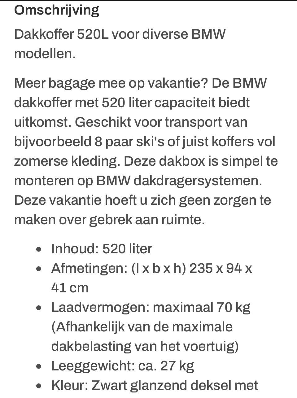 BMW dakkoffer 520 liter, Eén persoon, Cadeaubon