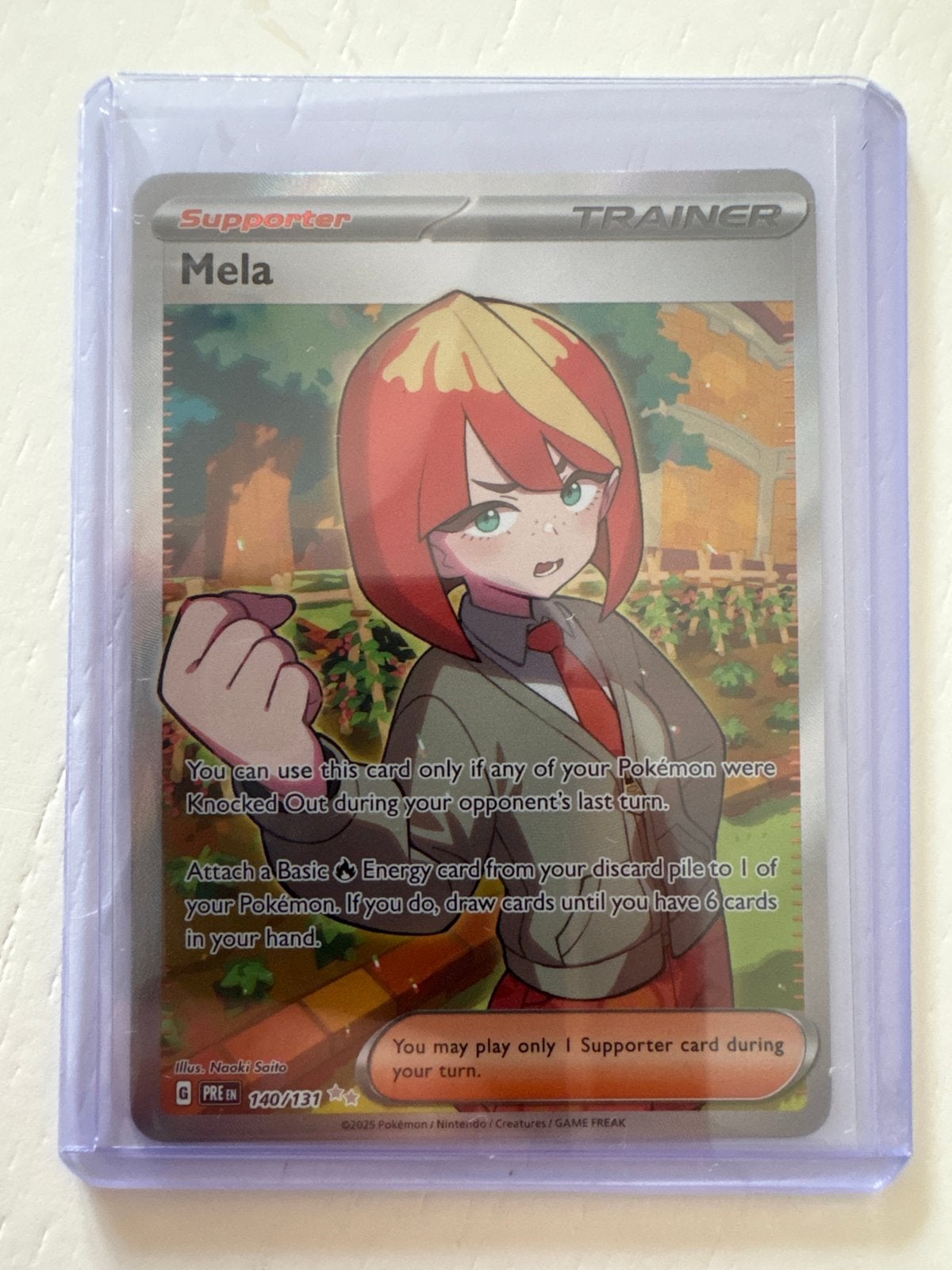 Pokémon TCG Mela Supporter Trainer Kaart 140/131, Hobby en Vrije tijd, Ophalen of Verzenden, Zo goed als nieuw, Losse kaart