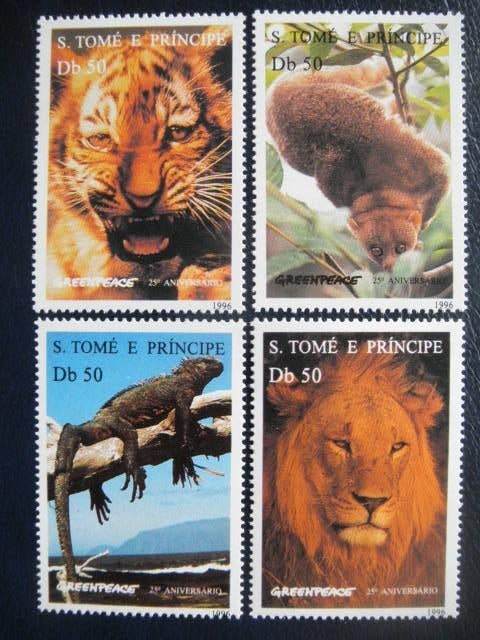 Postzegels dieren S. Tome E principe 1996 - cat.w. € 7,20., Ophalen of Verzenden, Gestempeld, Dier of Natuur