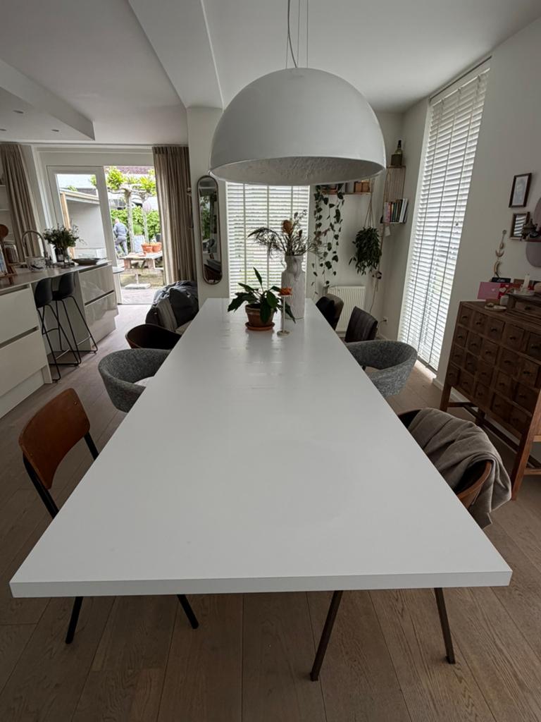 3 meter eettafel met kanonpoot, Ophalen, Overige materialen, Gebruikt, 200 cm of meer