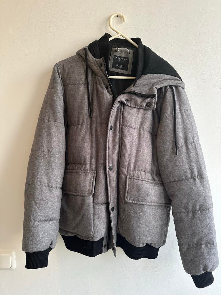 Bershka heren jas, maat L, Ophalen, Gedragen, Maat 52/54 (L), Grijs