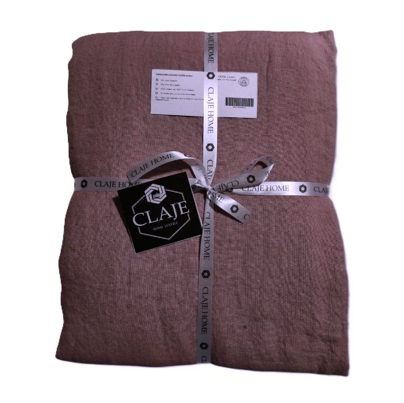 100% linnen dekbedovertrek 240x220 met slopen Aubergine, Ophalen of Verzenden, Groen, Handgemaakt, Linnen