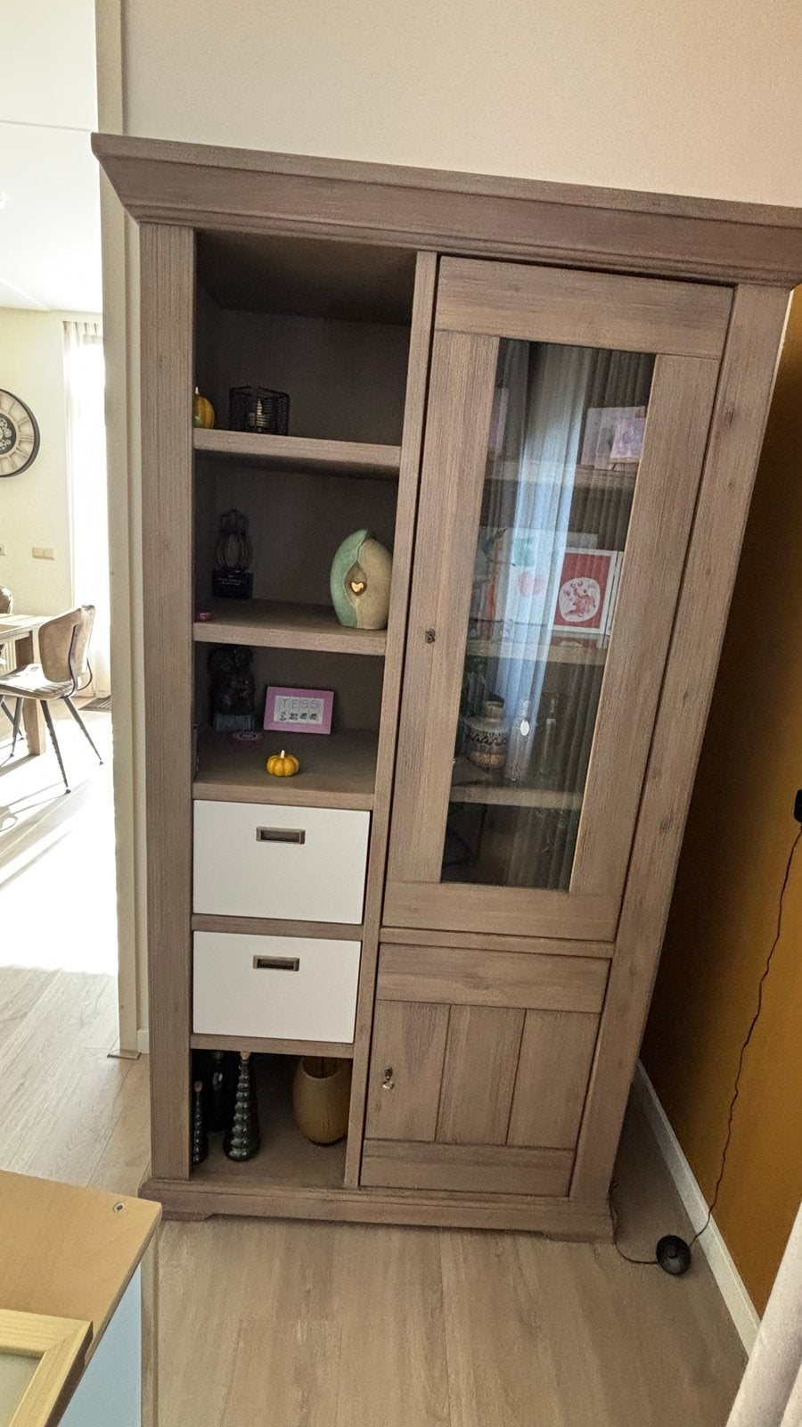Complete Woonkamerset: Kast, TV-meubel, Salontafel, Eettafel, Ophalen, Eikenhout, Zo goed als nieuw, 200 cm of meer
