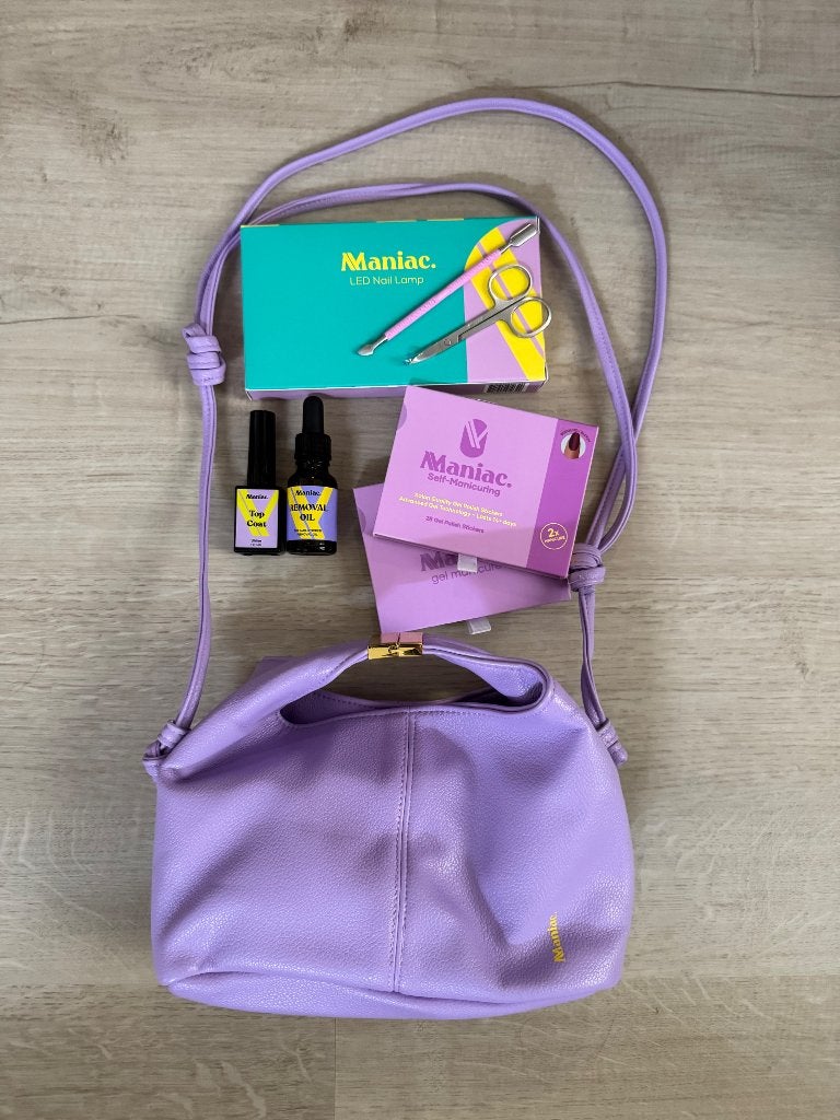 Maniac Nails gellak manicure starterset lila clutch (nieuw), Overige kleuren, Verzenden, Nieuw, Handen en Nagels