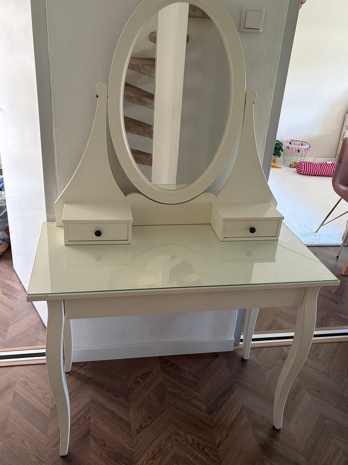 Witte kaptafel met spiegel en lades van Ikea, Gebruikt, 150 tot 200 cm, Hout, 50 tot 100 cm