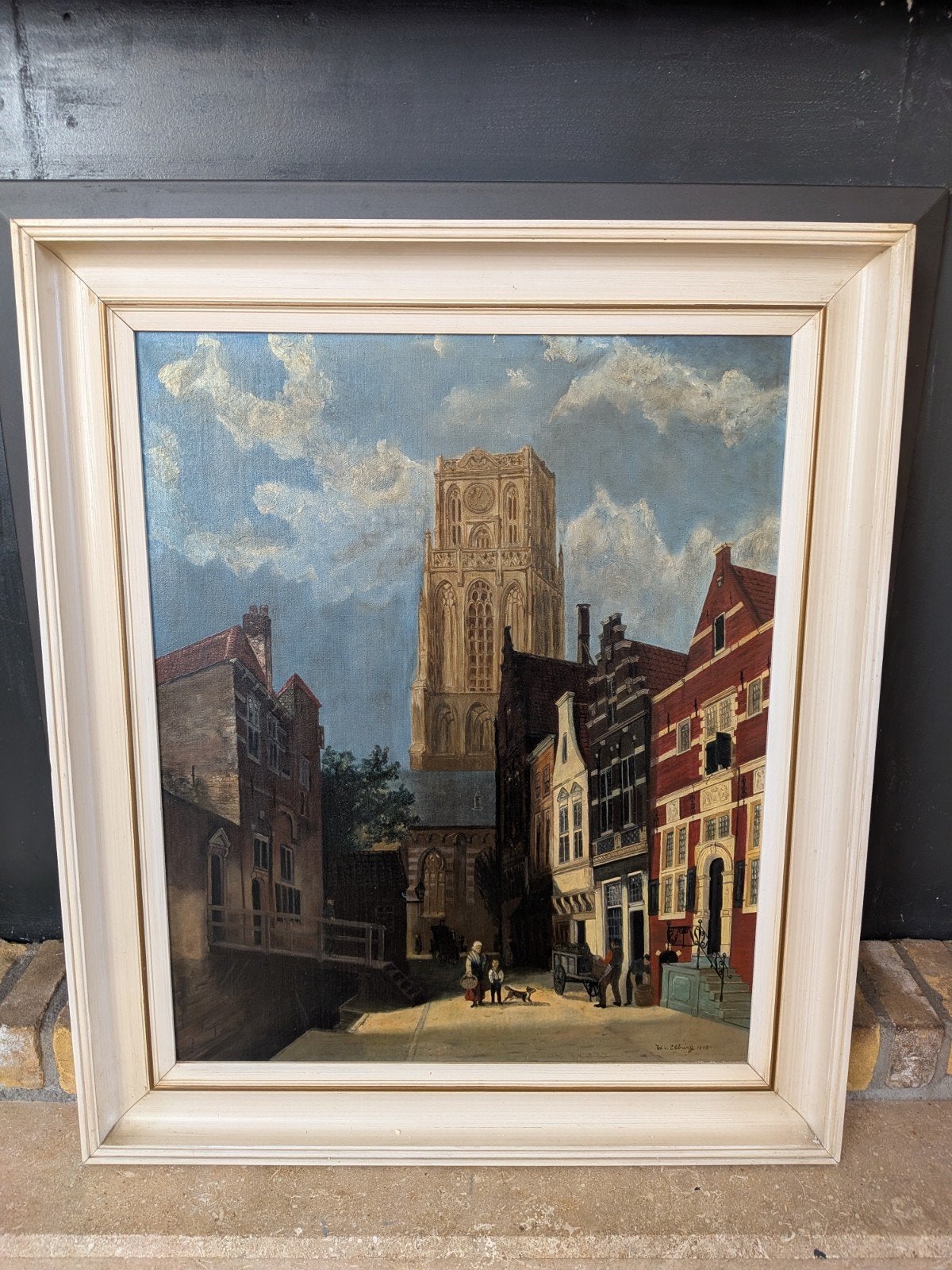 Antiek stadsgezicht Rotterdam: Laurenskerk (Olieverf, 1940), Antiek en Kunst, Ophalen, Stads- / dorpsgezicht