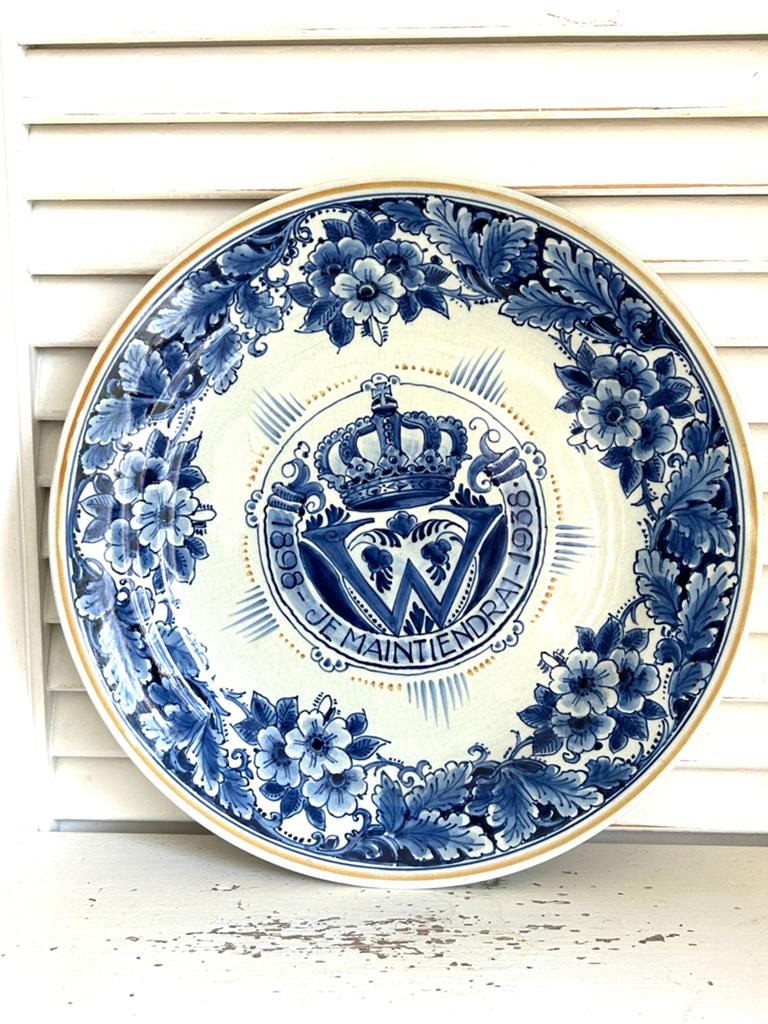 Antiek Delfts Blauw wandbord Porceleyne Fles Wilhelmina, Antiek en Kunst, Ophalen
