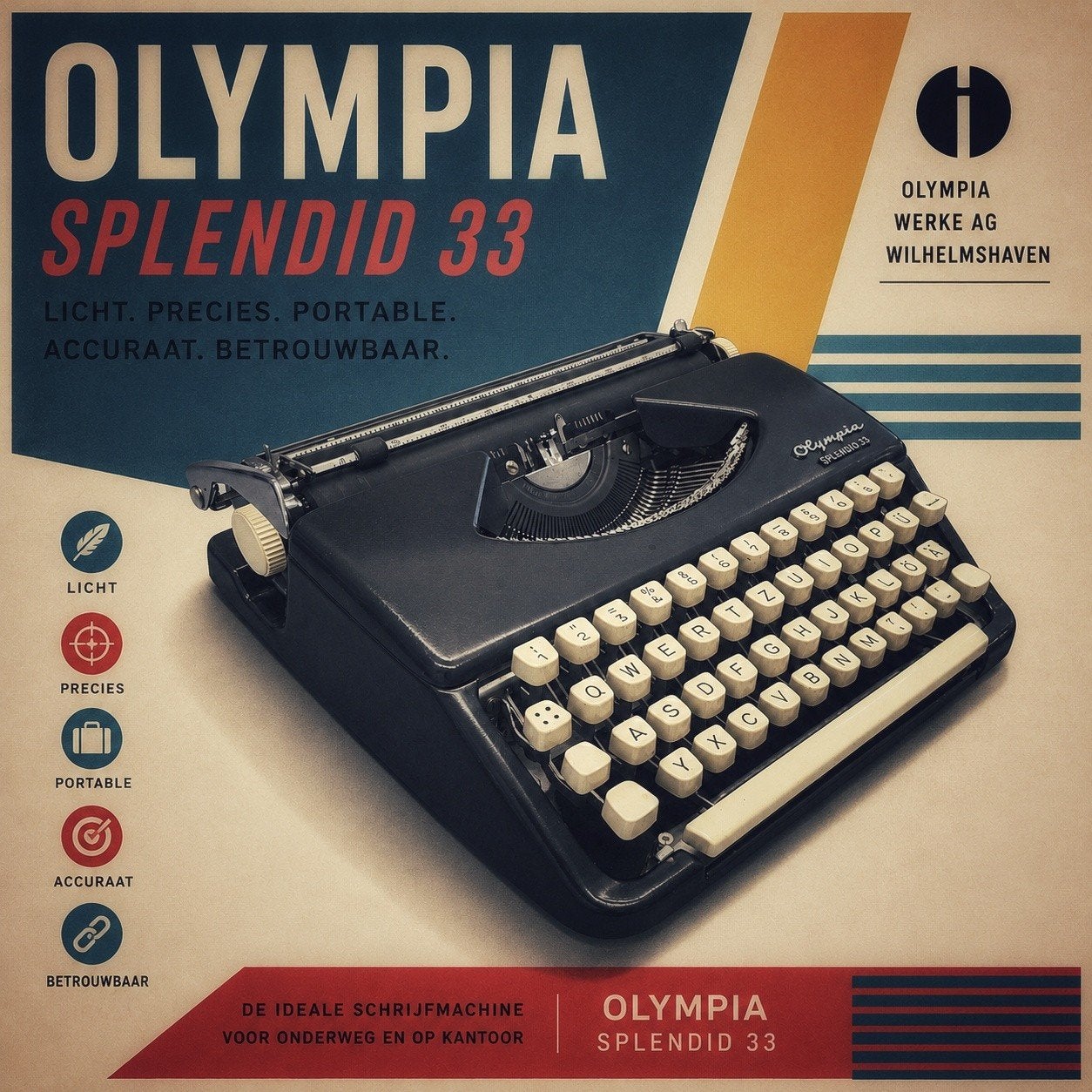 Olympia Splendid 33 zwart, vakkundig gereviseerd, Diversen, Typemachines, Ophalen of Verzenden, Zo goed als nieuw