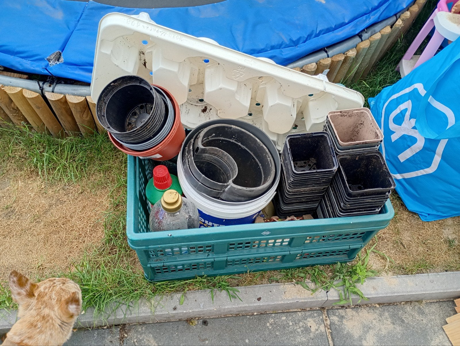 Krat vol potjes, Tuin en Terras, Bloempotten, Ophalen