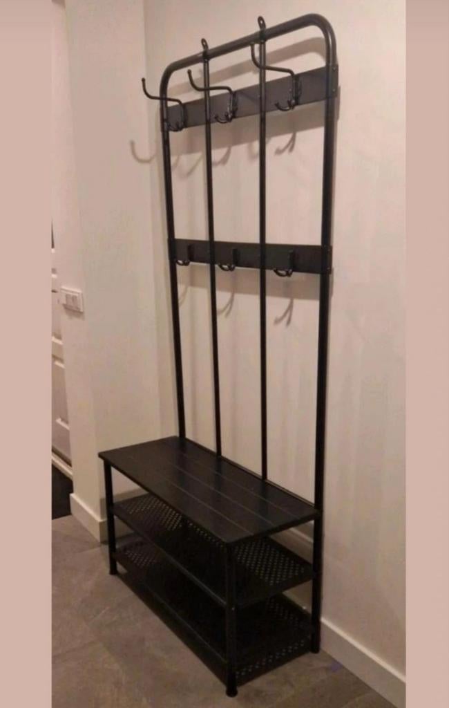 IKEA Mackapär kapstok met schoenenrek (zwart), Huis en Inrichting, Ophalen, Zo goed als nieuw, Metaal, Staande kapstok