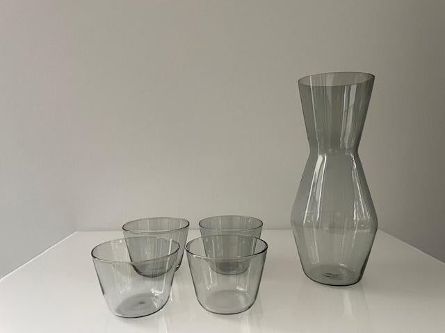 Deens design karaf met 4 glazen rookglas, Glas of Glazen, Ophalen of Verzenden, Effen, Glas