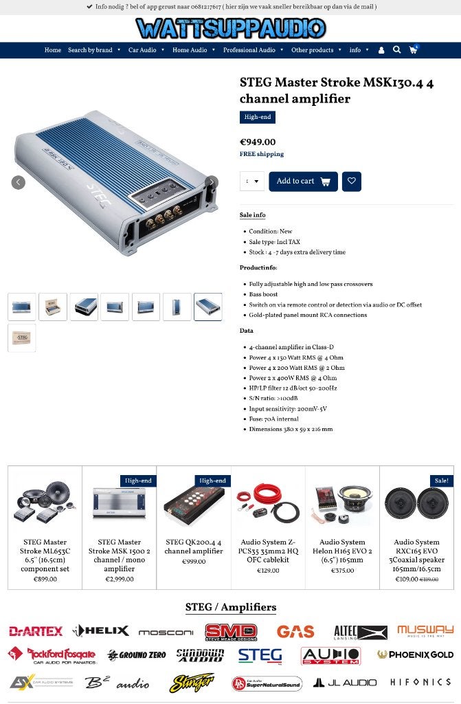 STEG Master Stroke MSK130.4 4 kanaals versterker Hi-end, Hifi-Focus, Aalsmeerderweg 173 1432 CL, Aalsmeer, Nieuw, Ophalen of Verzenden