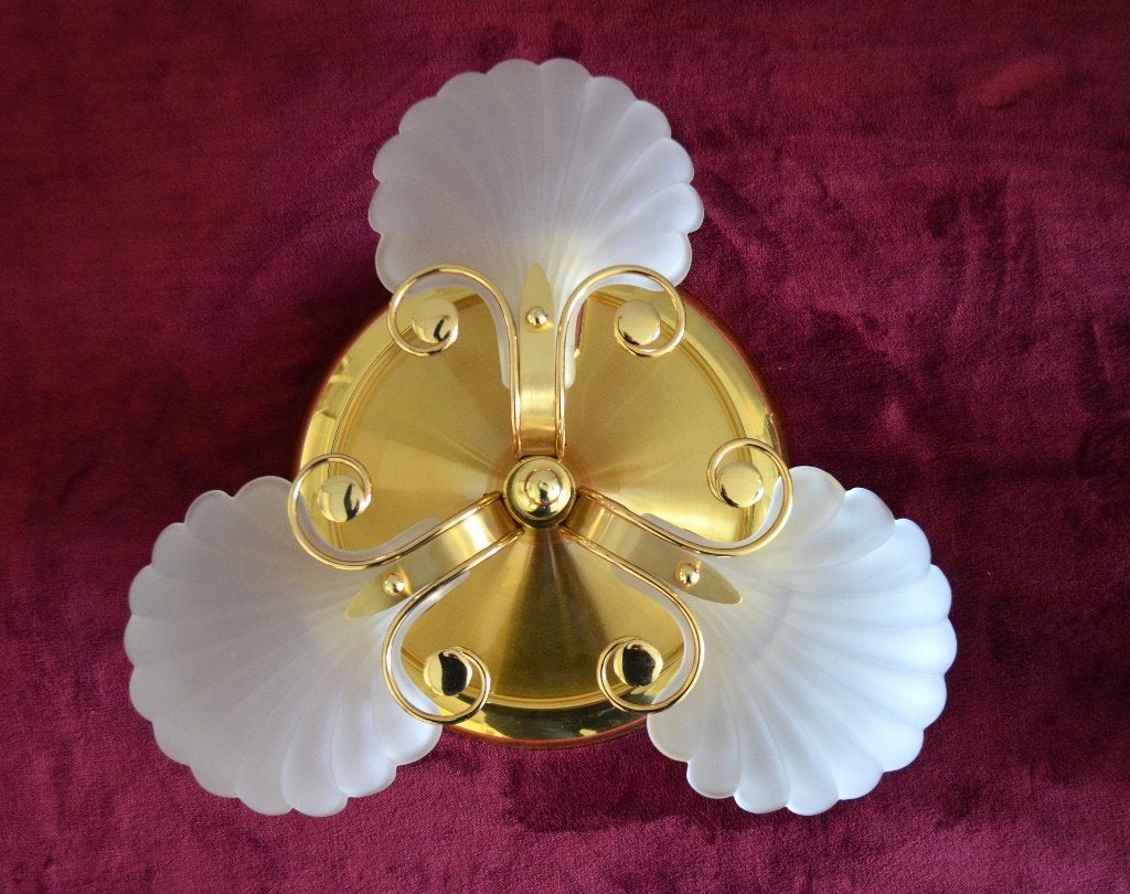 3 arm Gouden vintage schelp designlamp - De Knudt 1970, Gebruikt, Vintage, E14 (klein), Ophalen of Verzenden