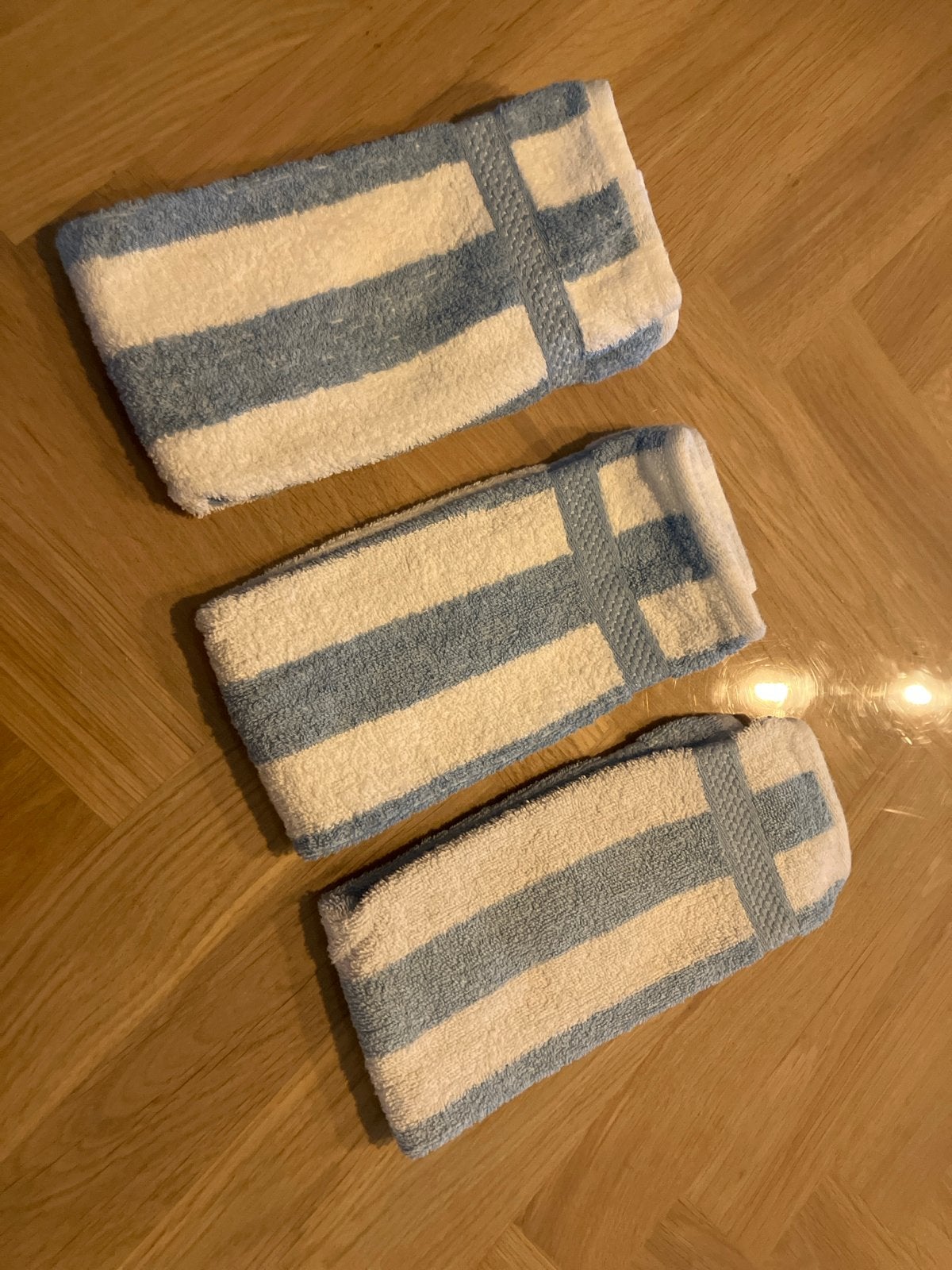 3x Handdoek blauw/wit gestreept 100% katoen, Verzenden, Gebruikt, Blauw, Handdoek