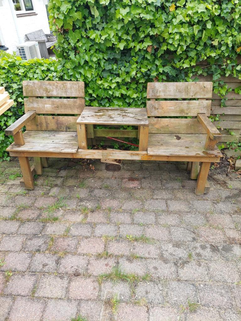 Houten tuinbank met tafeltje, Ophalen of Verzenden, Gebruikt, Hout