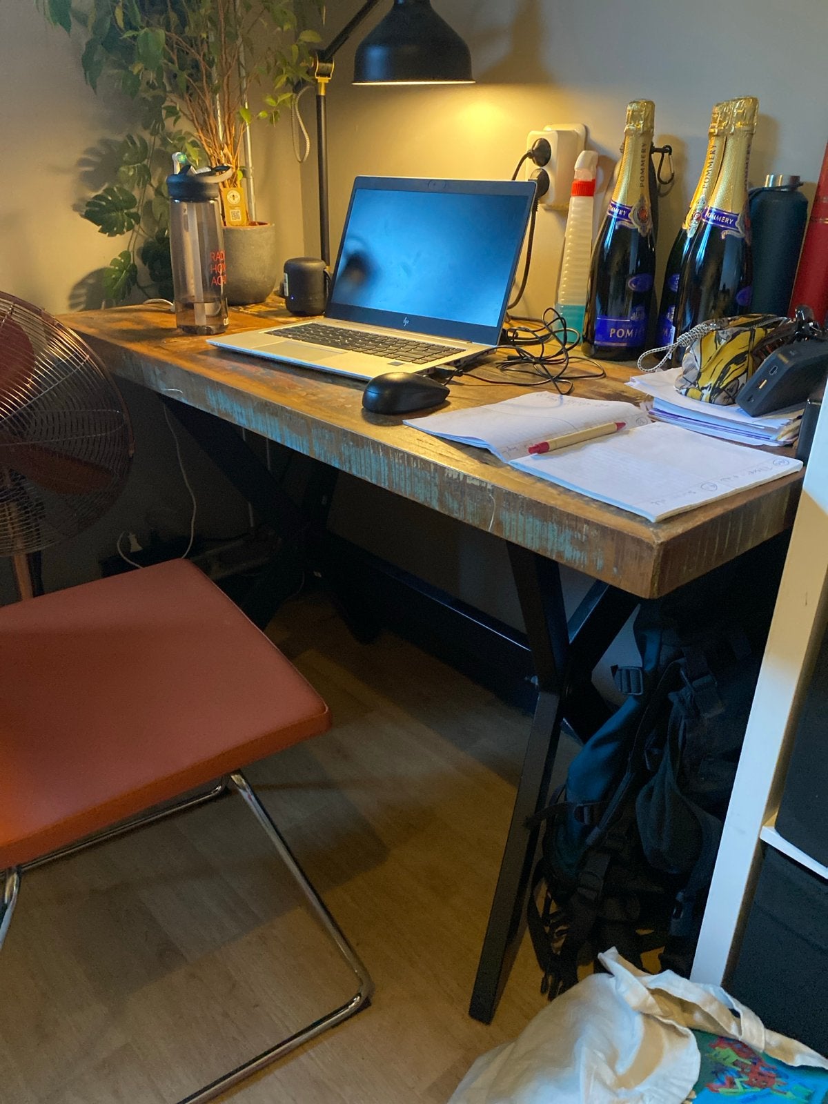 Rustiek houten bureau met stalen frame, Ophalen, Overige typen, Gebruikt, Hout