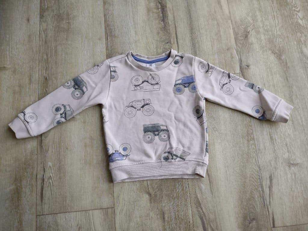 Prachtige ecru trui met monstertrucks van Hema, maat 86/92., Kinderen en Baby's, Kinderkleding | Maat 92, Meisje, Onb, Trui of Vest