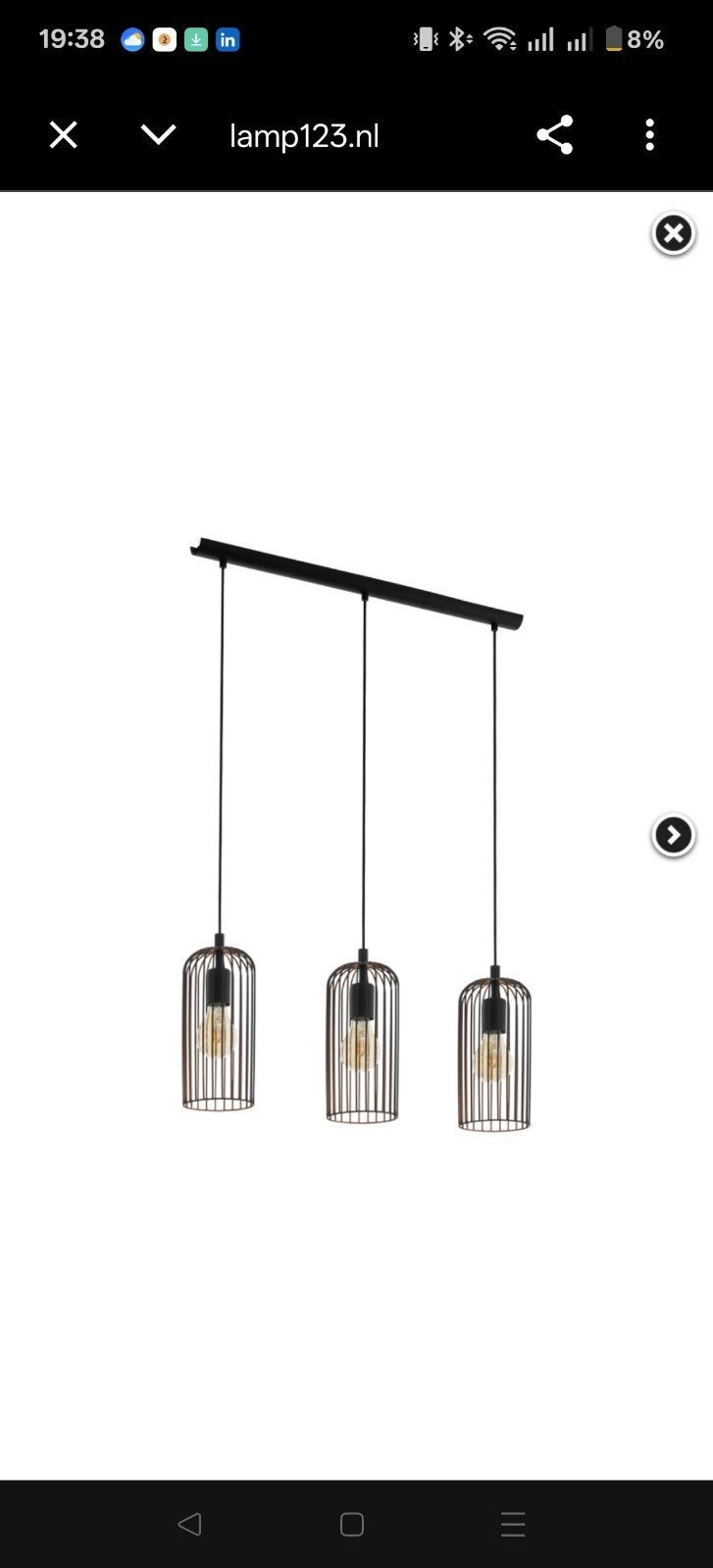 Eetkamerlamp Zwart/Brons - 3 Kooi Hanglampen, Modern, Industrieel, Zo goed als nieuw, Metaal, E27 (groot)