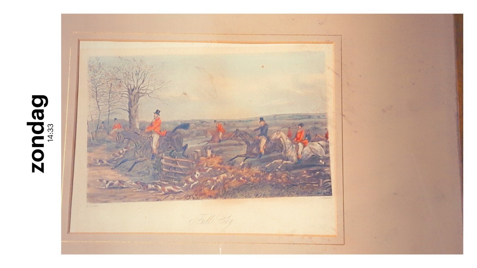Antieke Gravure: Jachttafereel met Honden en Jagers, Antiek en Kunst, Ophalen of Verzenden