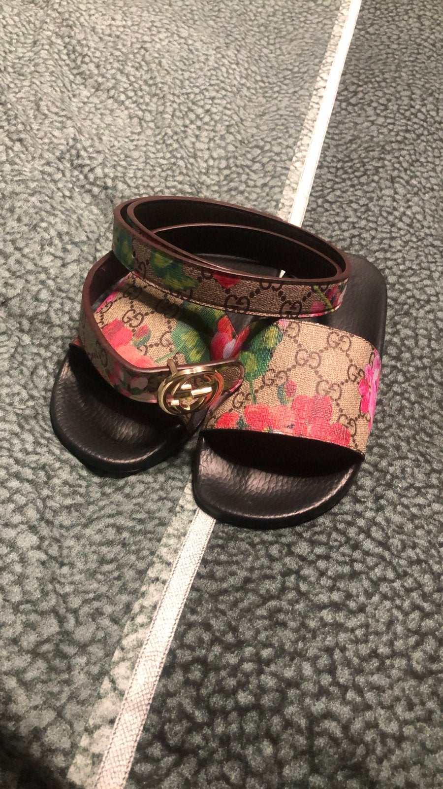 Gucci GG Blooms Supreme Floral Slippers en Riem Set, Overige kleuren, Nieuw, Ophalen, Slippers