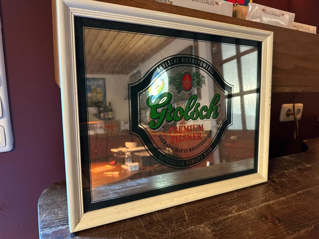 Grolsch Spiegel, Ophalen of Verzenden, Zo goed als nieuw, Reclamebord, Plaat of Schild, Grolsch