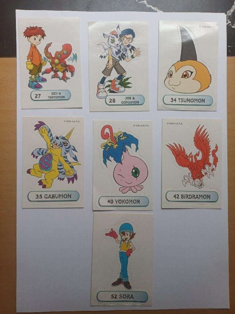 Digimon -7 st.stickers Crazy Planet (2000)-Sora Gabumon e.a., Verzenden, Zo goed als nieuw, Overige typen
