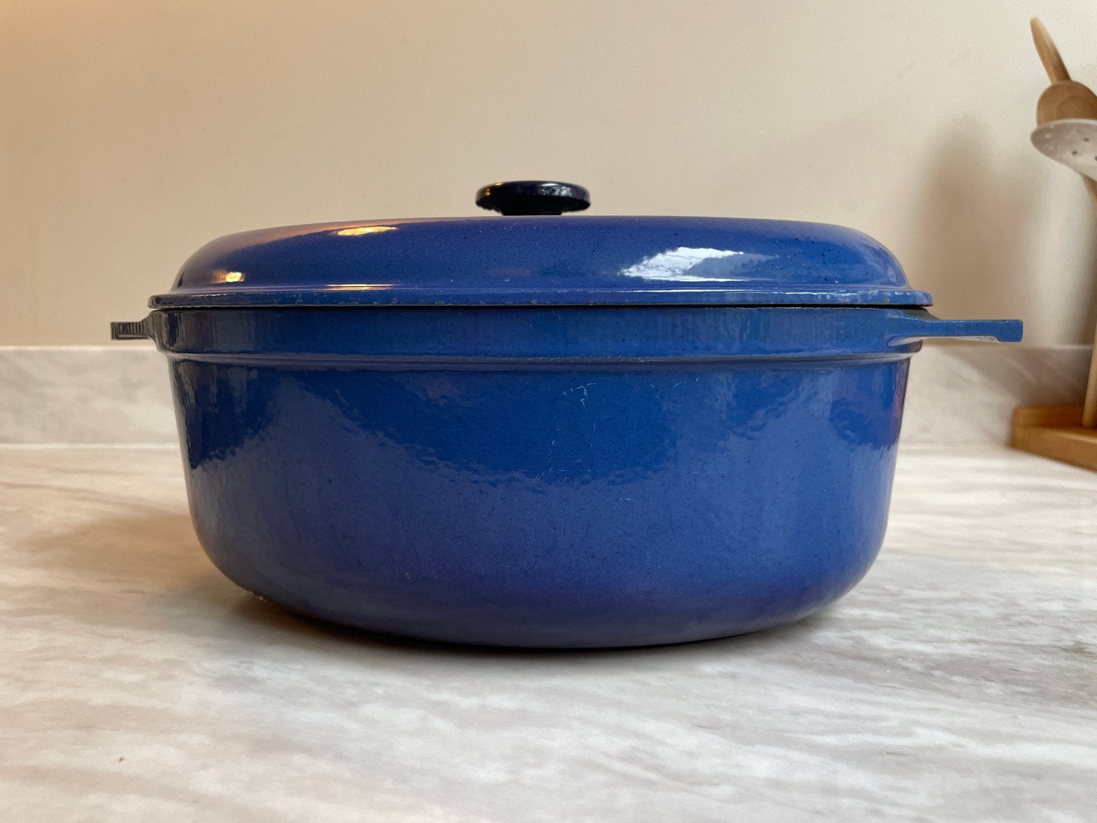 Blauwe gietijzeren braadpan - 28 cm - Zo goed als nieuw, Met deksel, Ophalen of Verzenden, Zo goed als nieuw, Braadpan