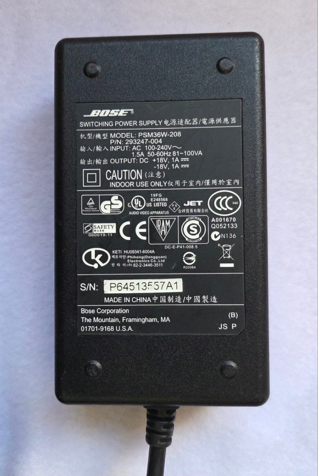 Bose PSM36W-208 Adapter, Ophalen, Gebruikt