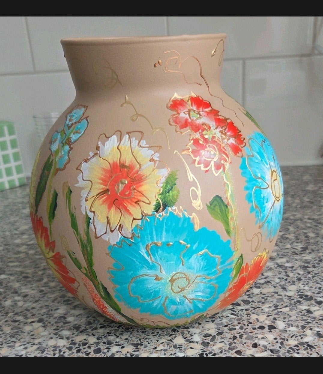 Handbeschilderd Vaasje met Levendige Acrylverf - Uniek!, Ophalen