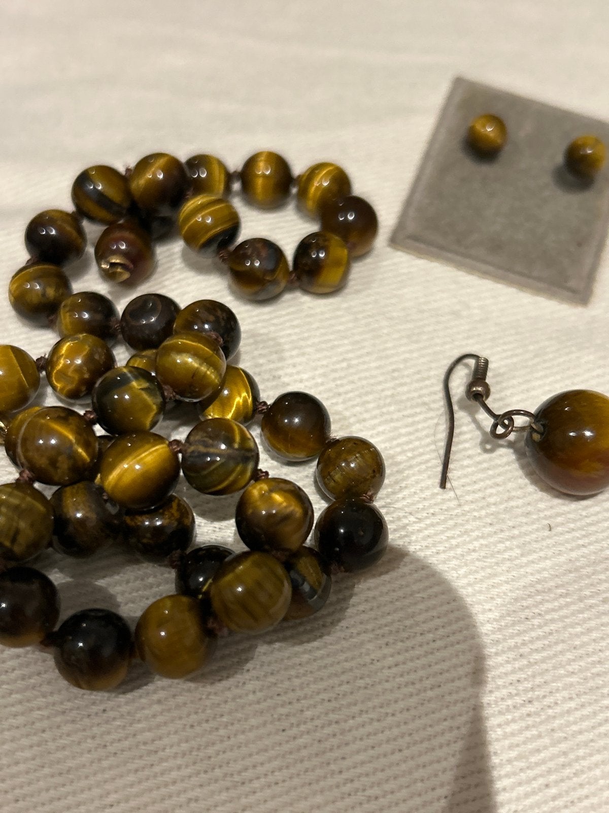 Tijgeroog sieradenset: ketting, armband en oorbellen, Overige materialen, Bruin, Ophalen of Verzenden, Zo goed als nieuw
