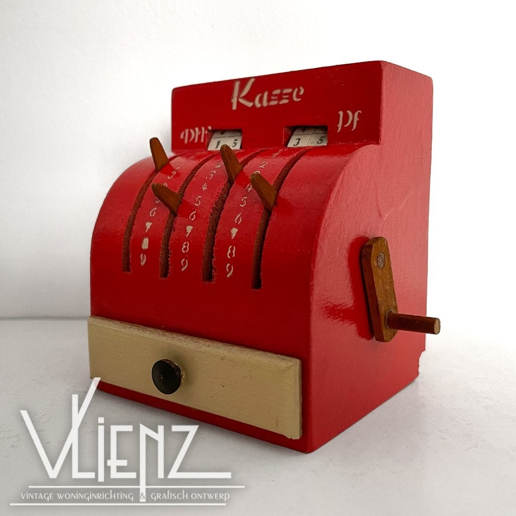 Vintage houten miniatuurkassa, speelgoedkassa Kasse, Ophalen of Verzenden, Huis en Inrichting