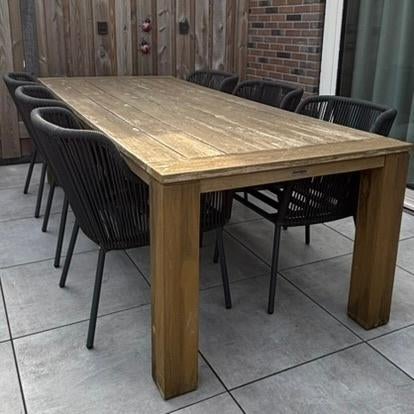 Teak tuintafel - 6 persoons - stoelen aluminium/rope, Tuin en Terras, Ophalen, 6 zitplaatsen, Teakhout, Zo goed als nieuw