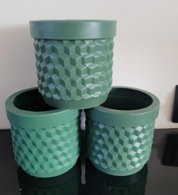 Set van 3 groene plantenpotten 'Living by Colors', Kunststof, Rond, Ophalen of Verzenden, Zo goed als nieuw