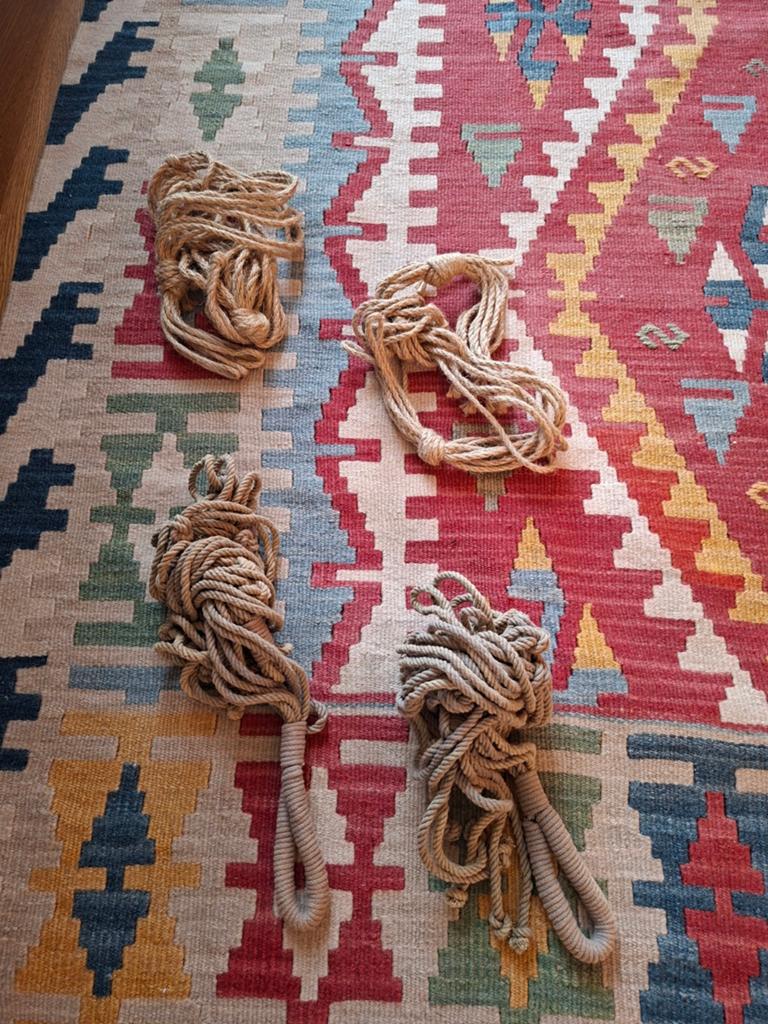 Set van 4 Macramé Plantenhangers - Natuurlijk Touw, Gebruikt, Beige, Boho, Ophalen of Verzenden