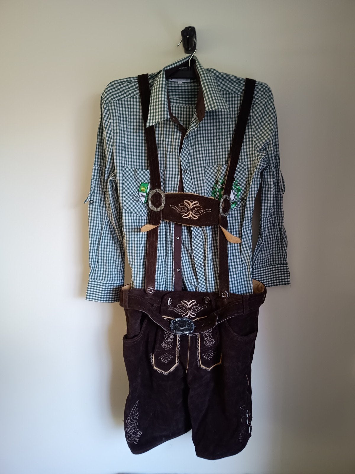 Trachtenmode Lederhose met geruit overhemd - Maat 58, Ophalen of Verzenden, Maat 56/58 (XL)