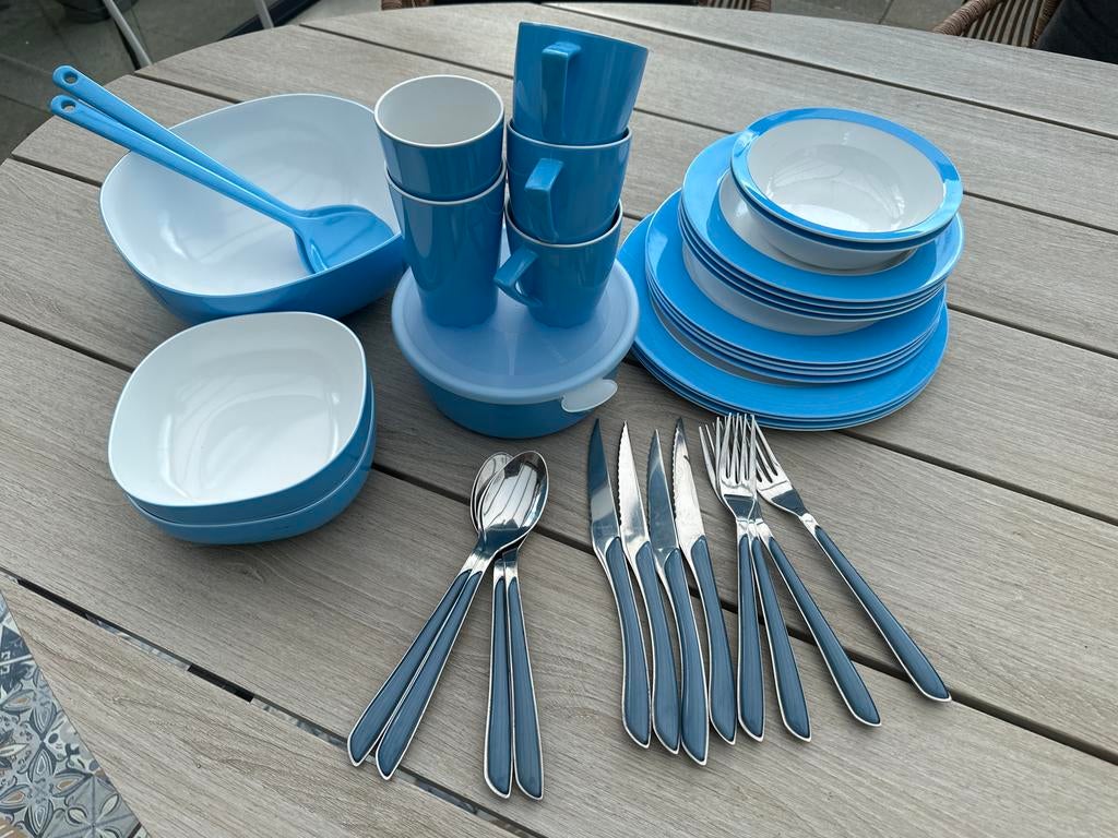 Mepal servies en Amefa bestek - Blauw, Caravans en Kamperen, Ophalen of Verzenden, Gebruikt