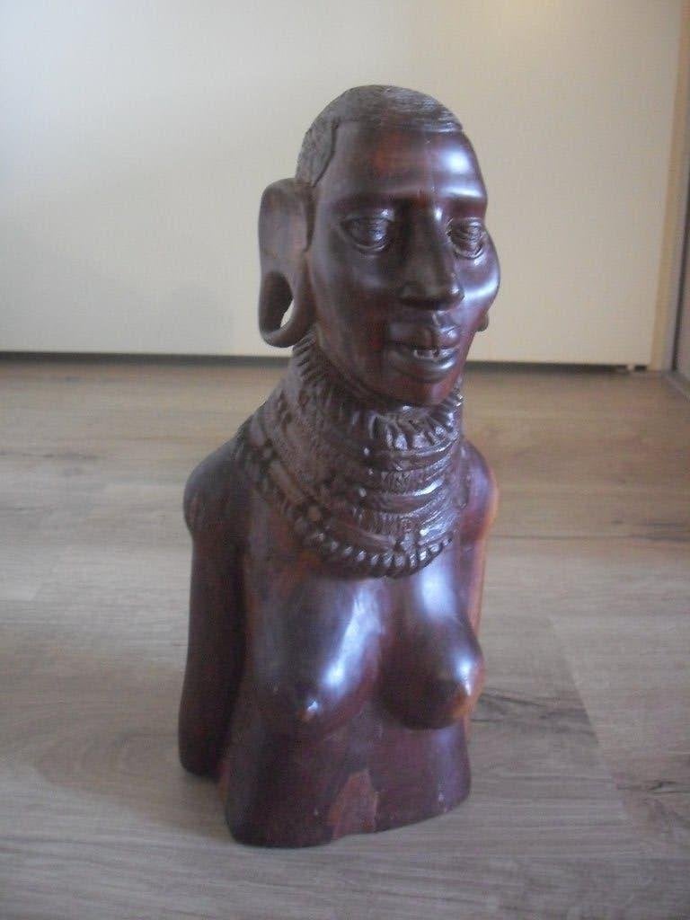 afrikaans borstbeeld vrouw, Houtsnijwerk, Ophalen of Verzenden, Handgemaakt, Hout