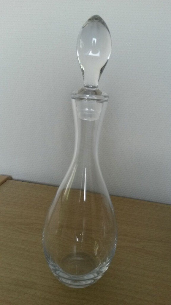Luxe karaf / waterkaraf / kan met slanke hals - helder glas, Overige typen, Ophalen of Verzenden, Zo goed als nieuw, Glas