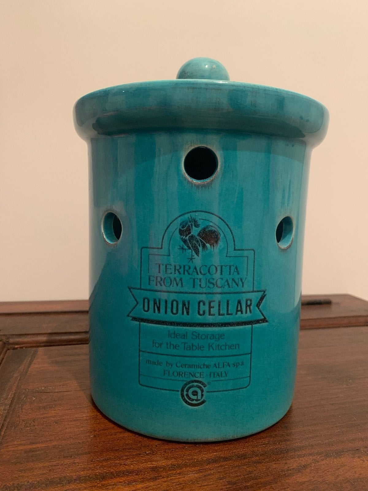 Terracotta Onion Cellar uit Toscane - Turquoise uienpot, Ophalen, Blauw, Zo goed als nieuw, Voorraadpot