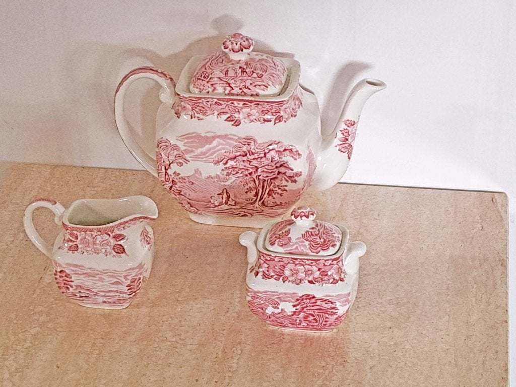 enoch wedgwood woodland rood theepot, suikerpot, melkkan, Ophalen of Verzenden