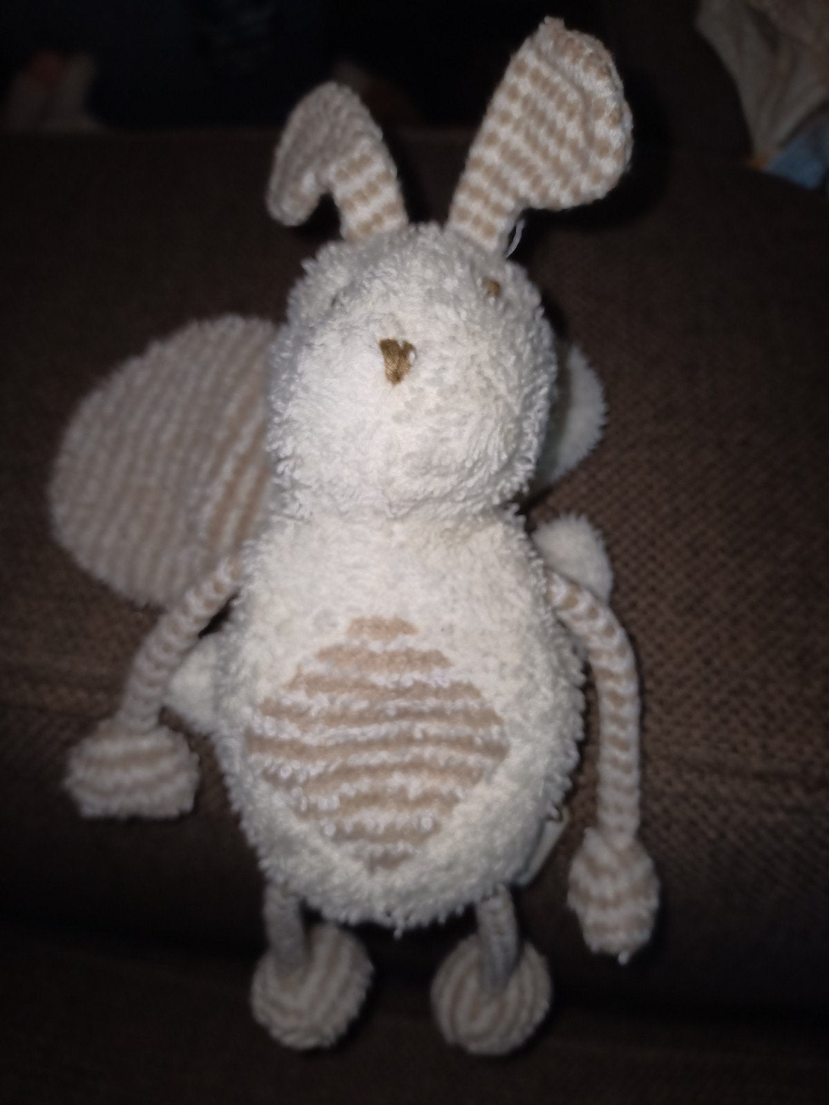 Vintage happy horse badstof vlinder, met rammelaar., Kinderen en Baby's, Gebruikt, Verzenden, Wasbaar, Beige