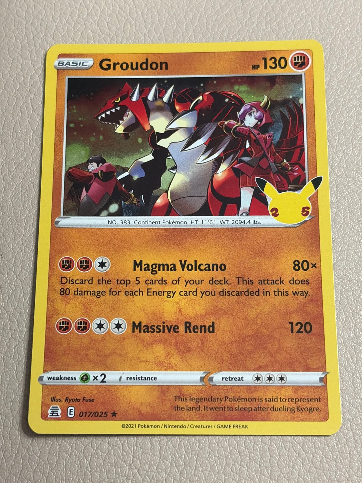 Groudon 017/025 Celebrations Pokémon Kaart, Ophalen of Verzenden, Zo goed als nieuw, Losse kaart