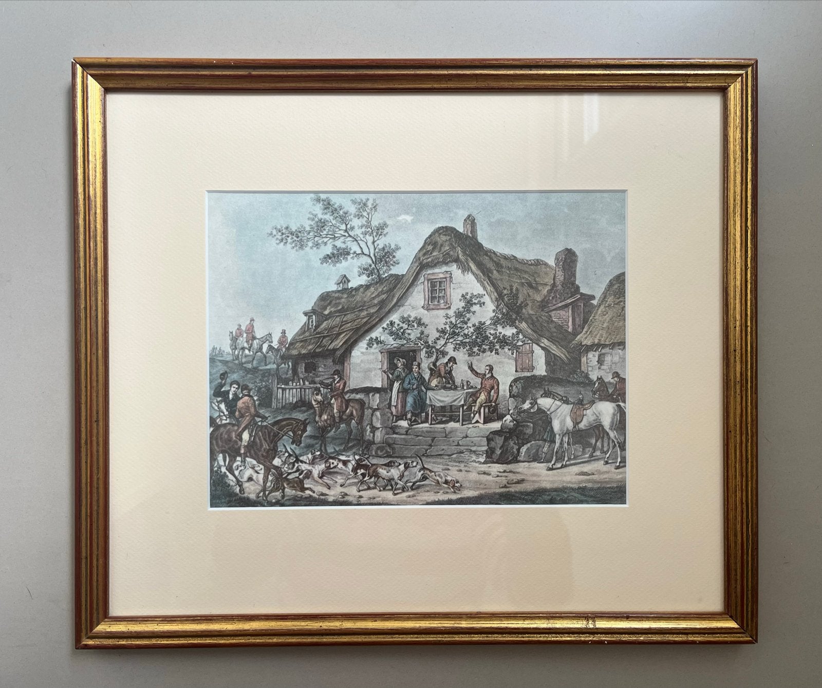 Antieke jachtscène print in lijst, Antiek en Kunst, Kunst | Schilderijen | Klassiek, Ophalen of Verzenden, Klassiek, Print, Overige onderwerpen