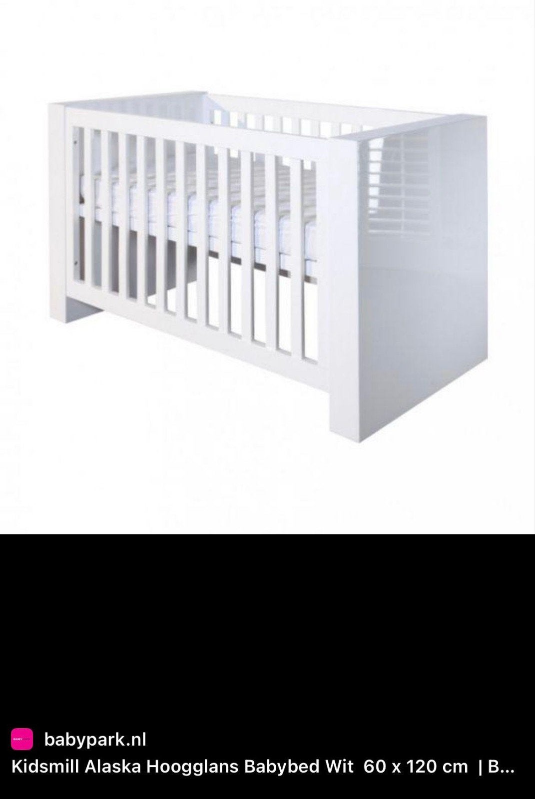 Kidsmill Alaska Hoogglans Babybed Wit 60x120 cm, Kinderen en Baby's, Babywiegjes en Ledikanten, Ophalen, Zo goed als nieuw, Ledikant