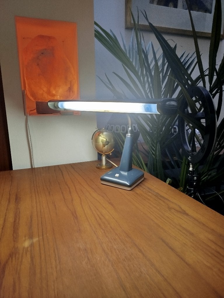 Vintage jaren 1960 blauwgrijze diamantairslamp–Glamor Japan, Overige merken, Gebruikt, G13 (TL), Ophalen of Verzenden