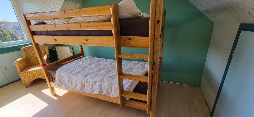 Superstevig grenen stapelbed, Huis en Inrichting, Slaapkamer | Stapelbedden en Hoogslapers, Ophalen, Gebruikt, 90 cm, 160 tot 180 cm