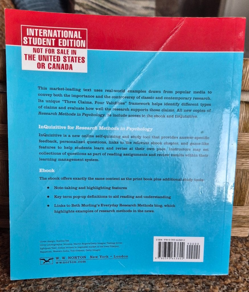 Research Methods In Psychology, Ophalen of Verzenden, Zo goed als nieuw, Cognitieve psychologie, Beth morling